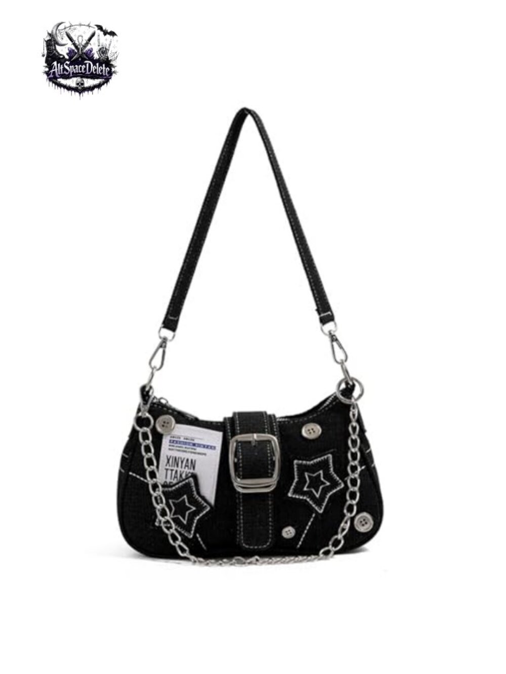 Grunge Denim Hobo Bag Distressed Chain Strap Y2K Crossbody Shoulder Bag